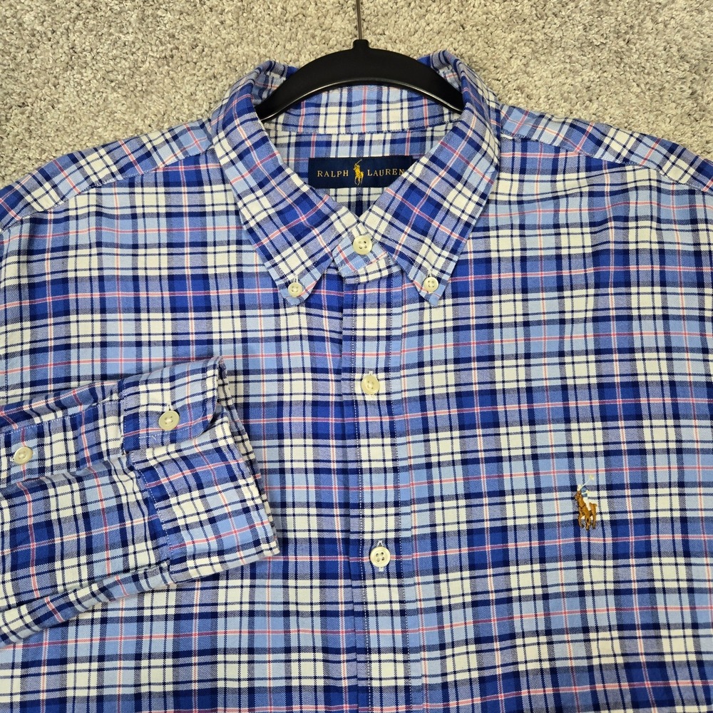 Polo Ralph Lauren Shirt Men XL Red White Blue Flesh Pony Oxford button down